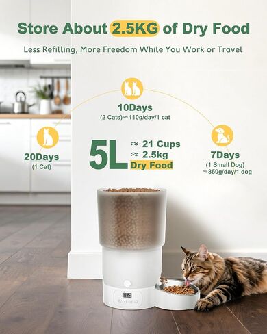 Gimars 5L/20 Cups Automatic Cat Feeder, Programmable 1-6 Meals Cat Food Dispenser with Stainless Steel Bowl, Easy Setup, Dual Power Supply,10s Meal Call Timed Pet Feeder for Cats and Small Dogs in Saudi Arabia