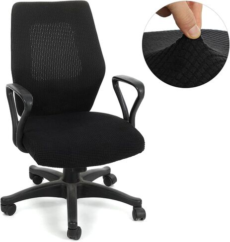 1 PCS Desk Chair Covers Stretchable Gaming Chair Seat Cover Office Chairs Seat Covers Bottom Only Elastic Removable Washable Kitchen Chairs Protective Cover Universal Rotating Seats Slipcover(Black) in Saudi Arabia