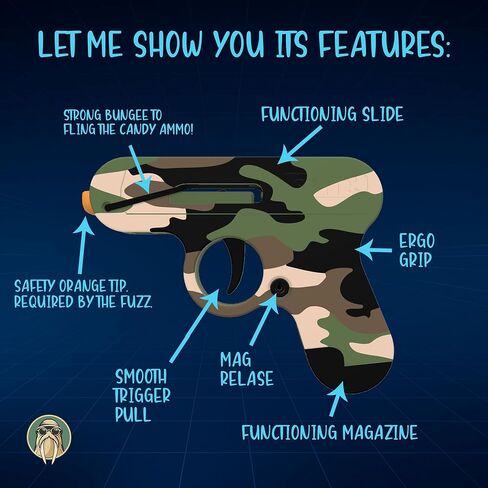 لعبة لعبة تطلق النار على Candy - The Smartee Shooter - يطلق النار بسرعة وبعيدة - أكثر من 40 قدمًا وأكثر من 70 إطارًا في الثانية. مجلة العمل وشريحة. 5 عبوات من الحلوى و 20 قطعة من الذخيرة البلاستيكية. (كامو) in Kuwait