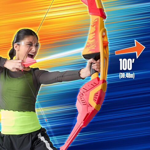 NERF Pyrostrike Megabow ، حرائق القوس بحجم 42 بوصة تصل إلى 105 قدم ، 2 سهام مع نصائح ناعمة ، ألعاب وهدايا في الهواء الطلق ، تتراوح أعمارهم بين 10+ (Amazon Exclusive) in Kuwait
