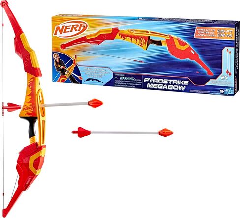 NERF Pyrostrike Megabow ، حرائق القوس بحجم 42 بوصة تصل إلى 105 قدم ، 2 سهام مع نصائح ناعمة ، ألعاب وهدايا في الهواء الطلق ، تتراوح أعمارهم بين 10+ (Amazon Exclusive) in Kuwait