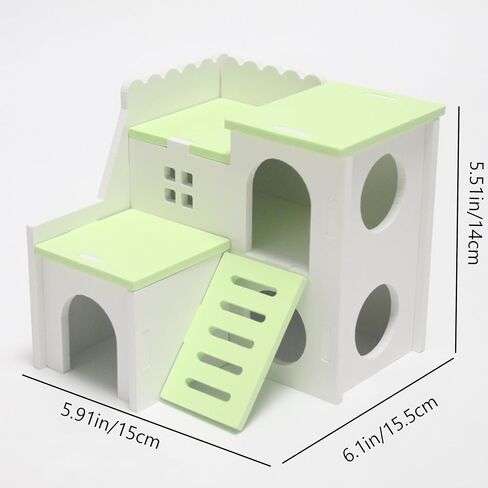 أخضر كبير 6.3 بوصة مغامرات خشبية مريحة - مخبأ مع سلم تسلق للهامستر و gerbils (للحيوانات الأليفة الصغيرة) القوارض in Kuwait