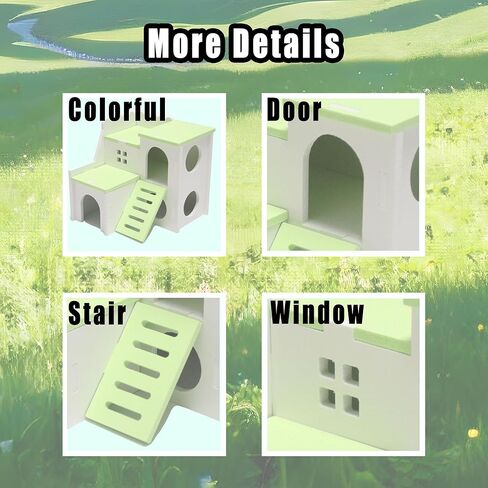 أخضر كبير 6.3 بوصة مغامرات خشبية مريحة - مخبأ مع سلم تسلق للهامستر و gerbils (للحيوانات الأليفة الصغيرة) القوارض in Kuwait