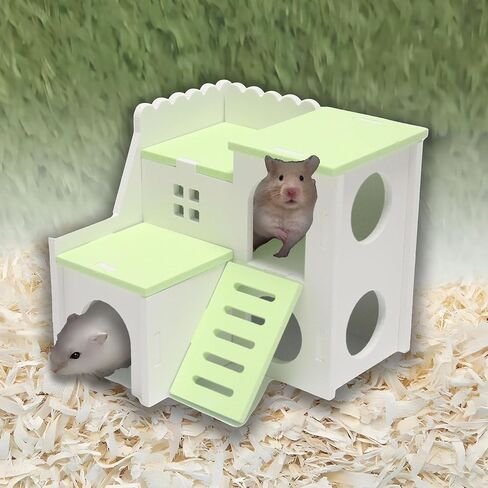 أخضر كبير 6.3 بوصة مغامرات خشبية مريحة - مخبأ مع سلم تسلق للهامستر و gerbils (للحيوانات الأليفة الصغيرة) القوارض in Kuwait