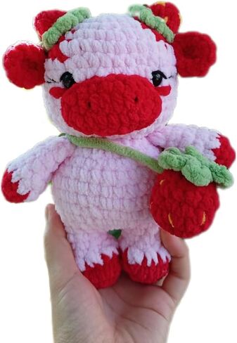 Cute Strawberry Cow Plush – Handmade Crochet Cow, Soft Amigurumi Toy Gift for Kids & Collectors in Saudi Arabia