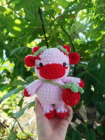 Cute Strawberry Cow Plush – Handmade Crochet Cow, Soft Amigurumi Toy Gift for Kids & Collectors in Saudi Arabia