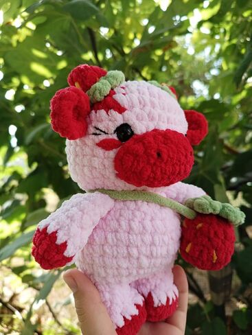 Cute Strawberry Cow Plush – Handmade Crochet Cow, Soft Amigurumi Toy Gift for Kids & Collectors in Saudi Arabia