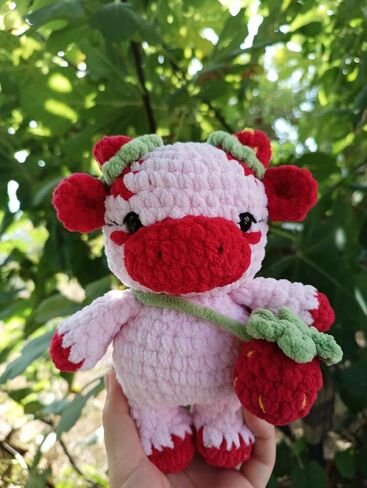 Cute Strawberry Cow Plush – Handmade Crochet Cow, Soft Amigurumi Toy Gift for Kids & Collectors in Saudi Arabia