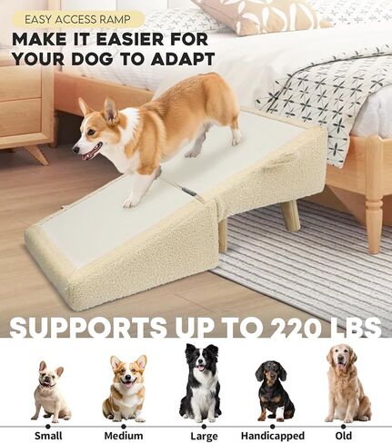 درج الكلاب للكلاب الصغيرة والقطط-منحدر الكلاب 2 في 1 للسرير والأريكة ، و 16.5 '' خطوات خشبية قابلة للطي ، والتصميم العثماني متعدد الاستخدامات قوي ، بيج ، بيج in Kuwait