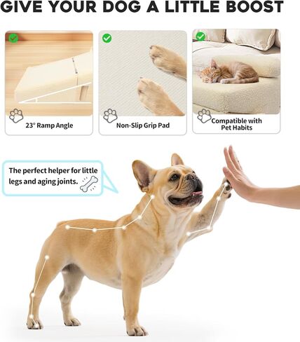 درج الكلاب للكلاب الصغيرة والقطط-منحدر الكلاب 2 في 1 للسرير والأريكة ، و 16.5 '' خطوات خشبية قابلة للطي ، والتصميم العثماني متعدد الاستخدامات قوي ، بيج ، بيج in Kuwait