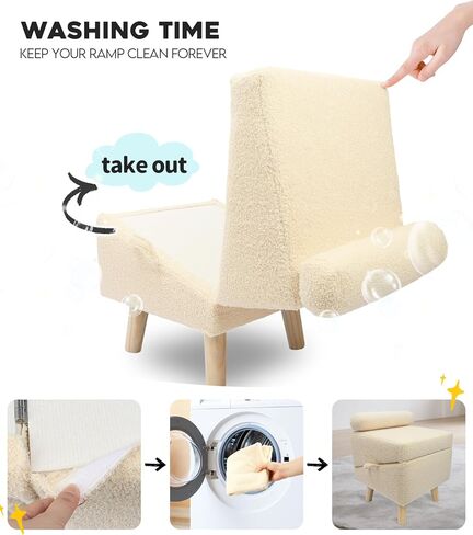 درج الكلاب للكلاب الصغيرة والقطط-منحدر الكلاب 2 في 1 للسرير والأريكة ، و 16.5 '' خطوات خشبية قابلة للطي ، والتصميم العثماني متعدد الاستخدامات قوي ، بيج ، بيج in Kuwait