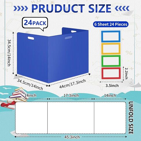 24 Pcs Desk Dividers for Students 14 × 17.5 × 14 Inch Plastic Durable and Waterproof Privacy Folders Shields Test Dividers with Classroom Privacy Boards for School Study Supplies(Blue) in Kuwait