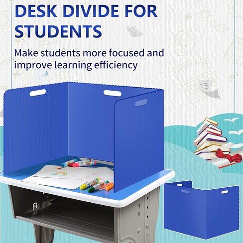 24 Pcs Desk Dividers for Students 14 × 17.5 × 14 Inch Plastic Durable and Waterproof Privacy Folders Shields Test Dividers with Classroom Privacy Boards for School Study Supplies(Blue) in Kuwait