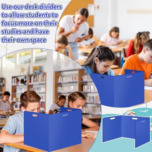 24 Pcs Desk Dividers for Students 14 × 17.5 × 14 Inch Plastic Durable and Waterproof Privacy Folders Shields Test Dividers with Classroom Privacy Boards for School Study Supplies(Blue) in Kuwait