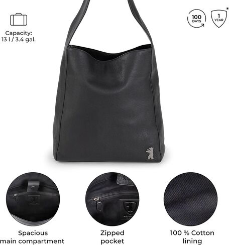 Berliner Bags Shopper Atlanta Leather Women's Bag Large Shoulder Bag Hobo Bag Shoulder Bag Tote Black, black, Minimal in Kuwait