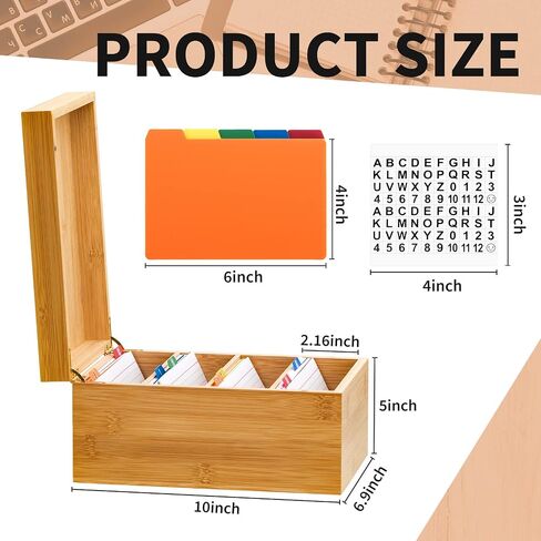 Henoyso 3 x 5 Inches Index Card Holder Set, Bamboo Recipe Box Organizer Index Cards Organizer, 50 Pcs Dividers 2 Sheets Alphabet Number Stickers File Note Holders for Office Business Home Kitchen in Saudi Arabia