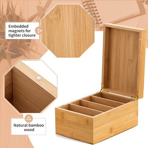 Henoyso 3 x 5 Inches Index Card Holder Set, Bamboo Recipe Box Organizer Index Cards Organizer, 50 Pcs Dividers 2 Sheets Alphabet Number Stickers File Note Holders for Office Business Home Kitchen in Saudi Arabia
