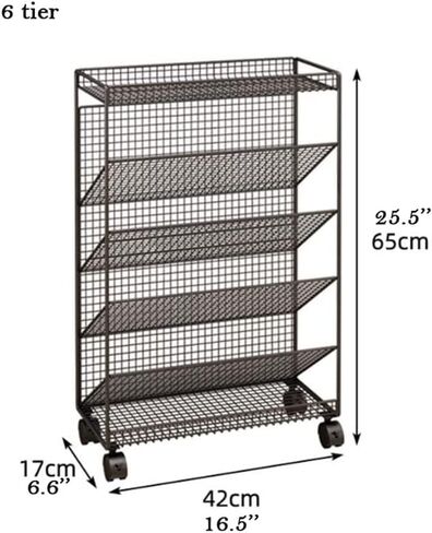6tier Metal Bookshelf Cart مع عربات الأنيقة القابلة للقفل WheelSmodern for Books Magazines Files & AlbumsversaL in Kuwait