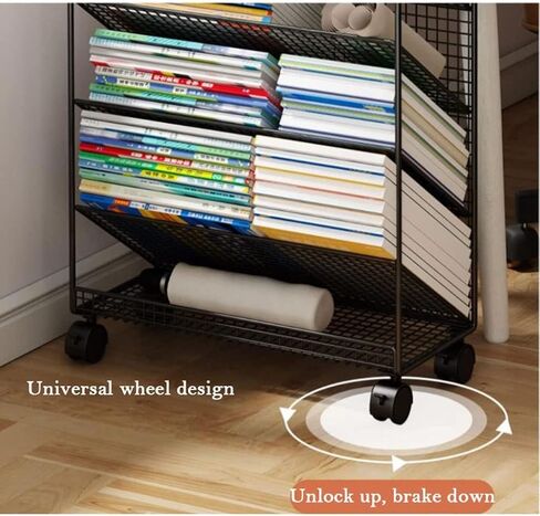 6tier Metal Bookshelf Cart مع عربات الأنيقة القابلة للقفل WheelSmodern for Books Magazines Files & AlbumsversaL in Kuwait