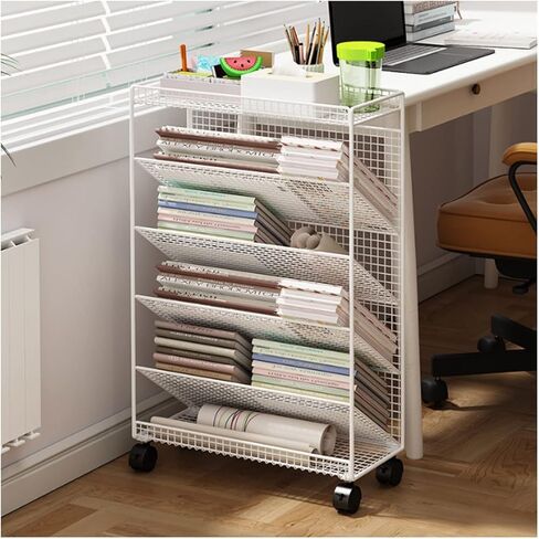 6tier Metal Bookshelf Cart مع عربات الأنيقة القابلة للقفل WheelSmodern for Books Magazines Files & AlbumsversaL in Kuwait