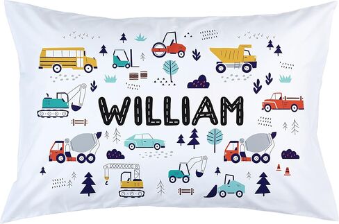Personalized Cars Pillowcase, Kids Name Pillowcase With Trucks And Tractors, Grandson Pillowcase in Standard or Toddler Size in Saudi Arabia