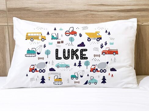 Personalized Cars Pillowcase, Kids Name Pillowcase With Trucks And Tractors, Grandson Pillowcase in Standard or Toddler Size in Saudi Arabia