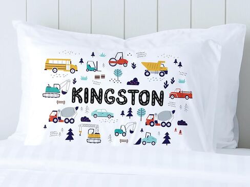Personalized Cars Pillowcase, Kids Name Pillowcase With Trucks And Tractors, Grandson Pillowcase in Standard or Toddler Size in Saudi Arabia
