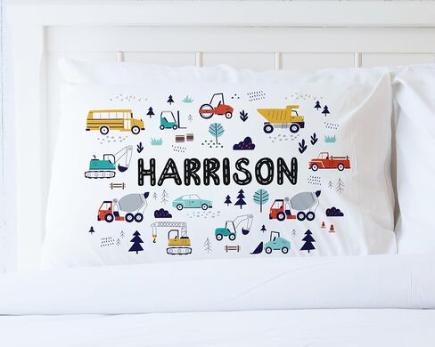 Personalized Cars Pillowcase, Kids Name Pillowcase With Trucks And Tractors, Grandson Pillowcase in Standard or Toddler Size in Saudi Arabia