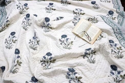 Jaipuri Razai Blue Handblock Print Quilt Indian Indervible Kantha Bedspread ، Duvet Cotton Throw Queen Blanting 90x108 (Queen ، Blue) in Saudi Arabia