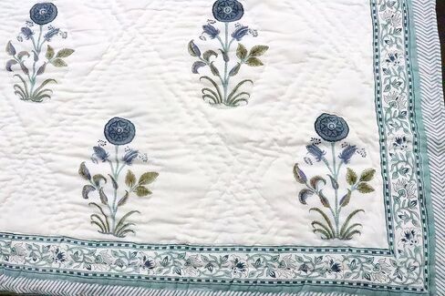 Jaipuri Razai Blue Handblock Print Quilt Indian Indervible Kantha Bedspread ، Duvet Cotton Throw Queen Blanting 90x108 (Queen ، Blue) in Saudi Arabia