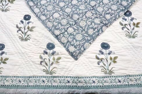 Jaipuri Razai Blue Handblock Print Quilt Indian Indervible Kantha Bedspread ، Duvet Cotton Throw Queen Blanting 90x108 (Queen ، Blue) in Saudi Arabia