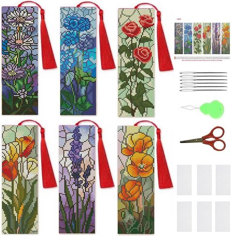 NEGEKFKX 4 Pcs Flower Cross Stitch Bookmark Kit for Adult Beginners,Bohemia Moth Cross Stitch Kits 14 CT DIY Cross Stitch Kits Adult Stamped Bookmark Embroidery Bookmarks Kit in Kuwait