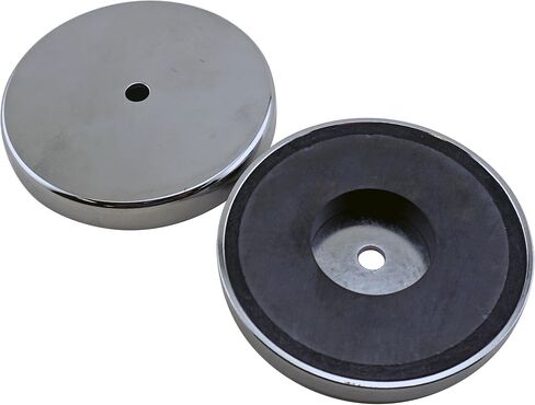Master Magnetics Ceramic Round Base Magnet - 4.90" Diameter, 0.50" Thick, 0.50" Center Hole, 200 Pounds Pull, Chrome Plated, Pack of 2, RB100CX2 in Kuwait