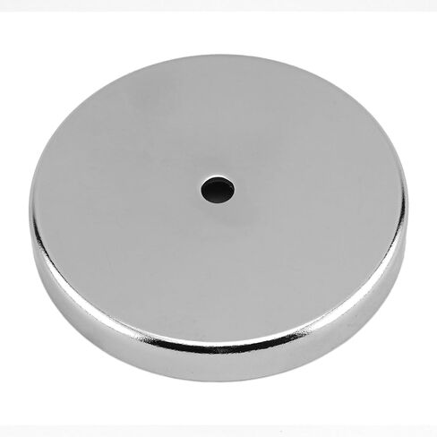 Master Magnetics Ceramic Round Base Magnet - 4.90" Diameter, 0.50" Thick, 0.50" Center Hole, 200 Pounds Pull, Chrome Plated, Pack of 2, RB100CX2 in Kuwait