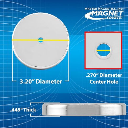 Master Magnetics Ceramic Round Base Magnet - 4.90" Diameter, 0.50" Thick, 0.50" Center Hole, 200 Pounds Pull, Chrome Plated, Pack of 2, RB100CX2 in Kuwait