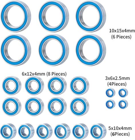 Compatible with Baja for Rey for Rock for Rey 1/10 RC Crawler Car Replacement Parts 24Pcs Rubber Sealed Bearing Set RC Car Accessories in Saudi Arabia
