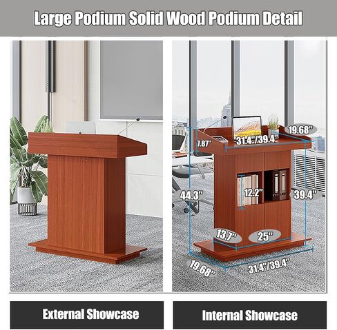 Lectern Solid Wood Podiums Floor Standing Podiums Rolling Podium with Wheel Church Podium and Pulpits Mobile Speaking Lectern with Wire Holes and Storage (Dark Walnut, 31.4″×19.68″×44″) in Saudi Arabia