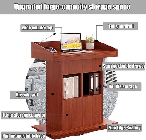 Lectern Solid Wood Podiums Floor Standing Podiums Rolling Podium with Wheel Church Podium and Pulpits Mobile Speaking Lectern with Wire Holes and Storage (Dark Walnut, 31.4″×19.68″×44″) in Saudi Arabia