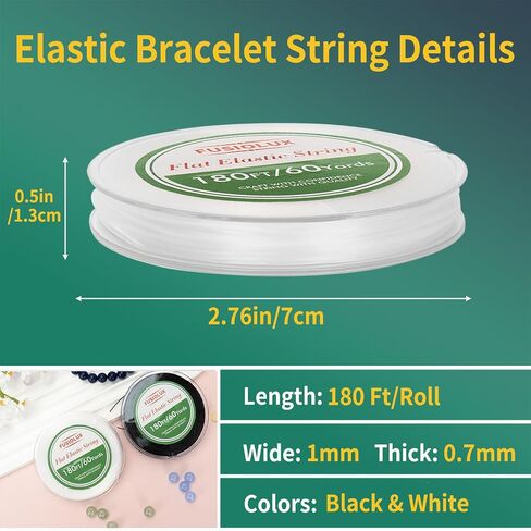 1mm Flat Elastic String for Bracelets,Stretchy Durable Bead String 360Ft,Easy Knotted Elastic Thread for Jewelry Making in Saudi Arabia