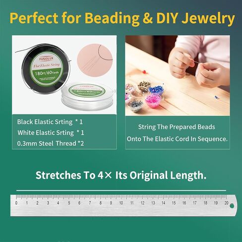 1mm Flat Elastic String for Bracelets,Stretchy Durable Bead String 360Ft,Easy Knotted Elastic Thread for Jewelry Making in Saudi Arabia
