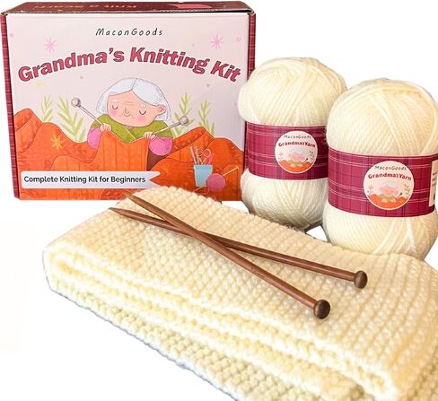 تشمل مجموعة الحياكة في Macongoods Grandma - مجموعة Knitting Kit الكاملة للمبتدئين - غزل المبتدئين وإبر الخيزر in Saudi Arabia