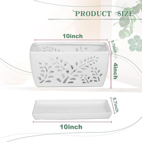 Ceramic Orchid Pot, 10 Inch Rectangular Orchid Pots with Holes, Premium Thickened Handmade Glazed Pot for Orchidaceae Plants, Indoor Outdoor Decorative Flower Pots for Easy Repotting in Saudi Arabia