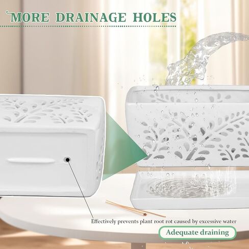 Ceramic Orchid Pot, 10 Inch Rectangular Orchid Pots with Holes, Premium Thickened Handmade Glazed Pot for Orchidaceae Plants, Indoor Outdoor Decorative Flower Pots for Easy Repotting in Saudi Arabia
