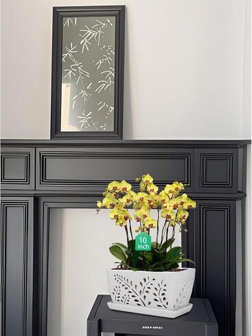 Ceramic Orchid Pot, 10 Inch Rectangular Orchid Pots with Holes, Premium Thickened Handmade Glazed Pot for Orchidaceae Plants, Indoor Outdoor Decorative Flower Pots for Easy Repotting in Saudi Arabia