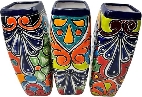 Talavera Planter Pot Square Vase Folk Art Mexican Pottery Handmade Home Decor Indoor Multicolor Outdoor 9.25 "(Multi الفيروز) in Saudi Arabia
