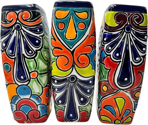 Talavera Planter Pot Square Vase Folk Art Mexican Pottery Handmade Home Decor Indoor Multicolor Outdoor 9.25 "(Multi الفيروز) in Saudi Arabia