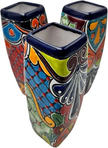 Talavera Planter Pot Square Vase Folk Art Mexican Pottery Handmade Home Decor Indoor Multicolor Outdoor 9.25 "(Multi الفيروز) in Saudi Arabia