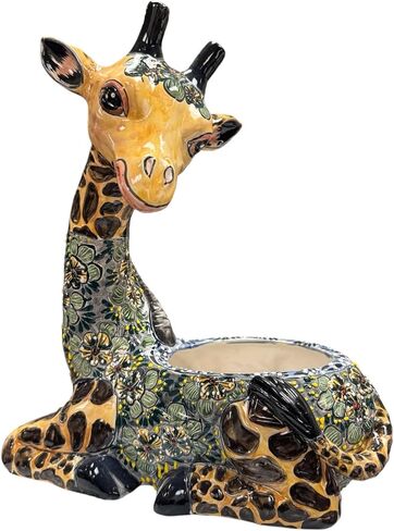 Talavera Giraffe Planter Flower Pot Pott Cute Folk Folk Indoor Outdoor Hand Lained Multicolor Meansmade Mexican Pottery 14.5 "(Multi) in Saudi Arabia