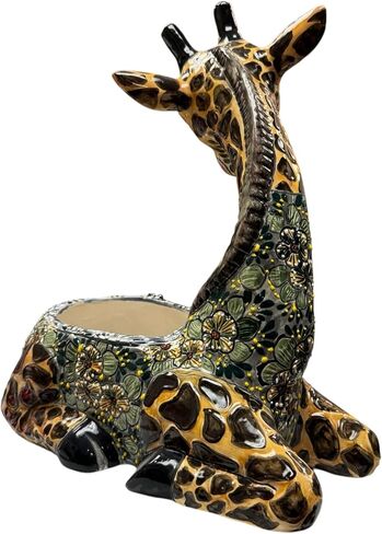 Talavera Giraffe Planter Flower Pot Pott Cute Folk Folk Indoor Outdoor Hand Lained Multicolor Meansmade Mexican Pottery 14.5 "(Multi) in Saudi Arabia