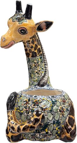 Talavera Giraffe Planter Flower Pot Pott Cute Folk Folk Indoor Outdoor Hand Lained Multicolor Meansmade Mexican Pottery 14.5 "(Multi) in Saudi Arabia